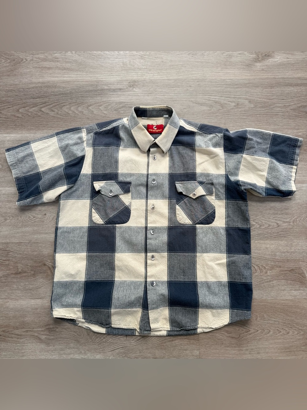 Vintage Wrangler Cotton Sashiko Check Patchwork Button Shirt Rockabilly Men’s XL